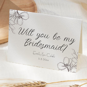 Will You Be My Bridesmaid? Floral Line Art   Card