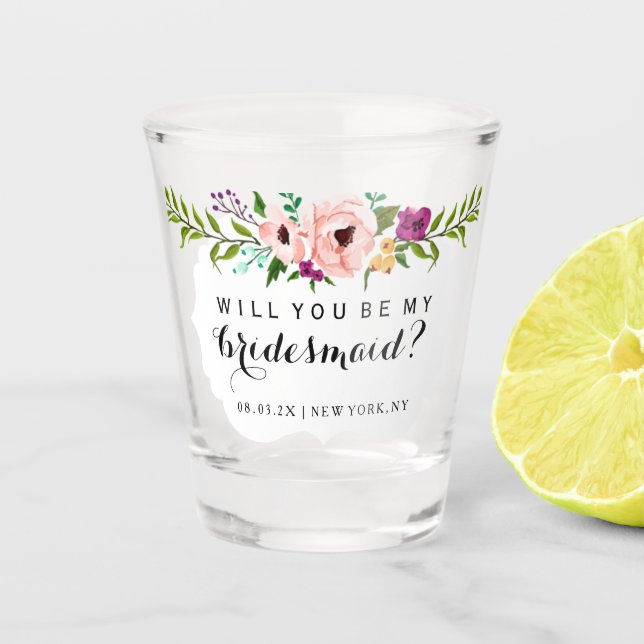 WIll You Be My Bridesmaid - Flower Crown Shot Glass (Front)