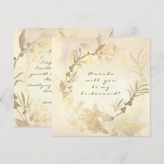 Will You Be My Bridesmaid Foxier Gold Ivory Wreath Invitation (Front/Back)