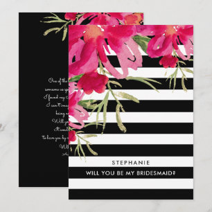 Will you be my Bridesmaid? Fuchsia Floral Invitation