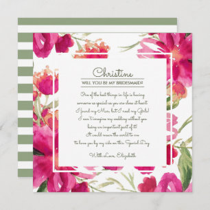 Will you be my Bridesmaid? Fuchsia Green Floral Invitation