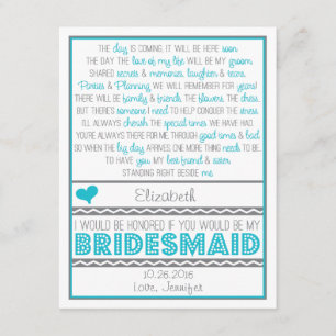 Will you be my Bridesmaid? Fun Blue/Grey Poem Card