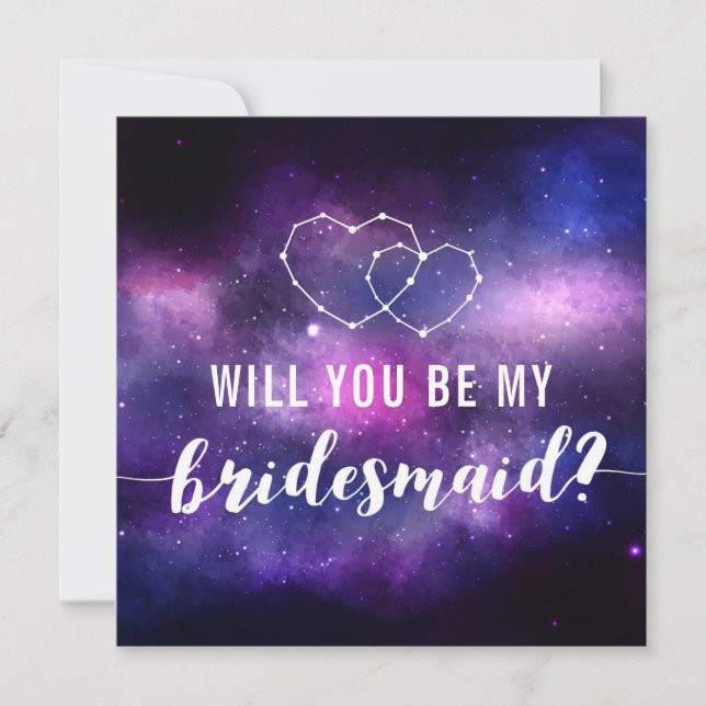 Will You Be My Bridesmaid? Galaxy Wedding Hearts Invitation (Front)