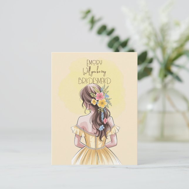 Will You Be My Bridesmaid Girl Floral Holiday Postcard (Standing Front)