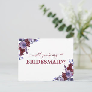 Will You Be My Bridesmaid Girl Purple Floral  Postcard