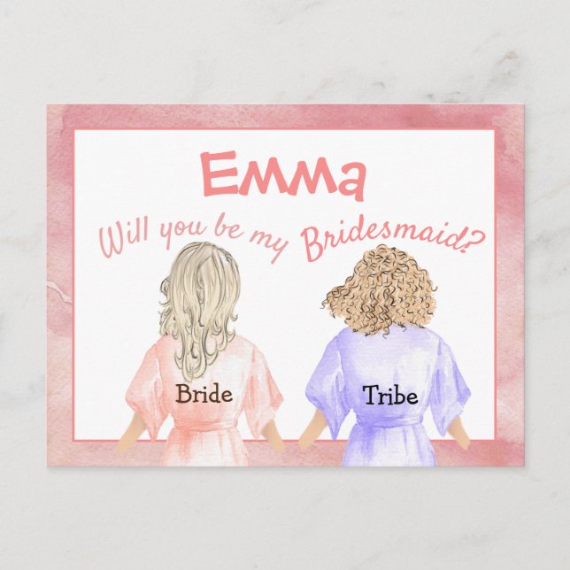 Will You Be My Bridesmaid/Girls Back View/peach Invitation Postcard (Front)