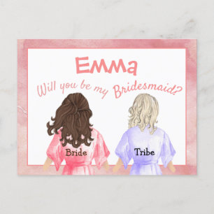 Will You Be My Bridesmaid/Girls From back/peach Invitation Postcard
