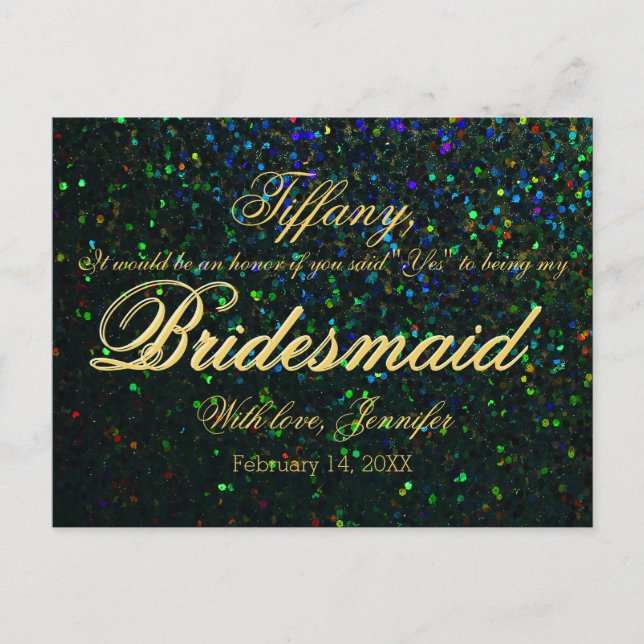 Will You Be My Bridesmaid? Glitter Look Invitation Postcard (Front)