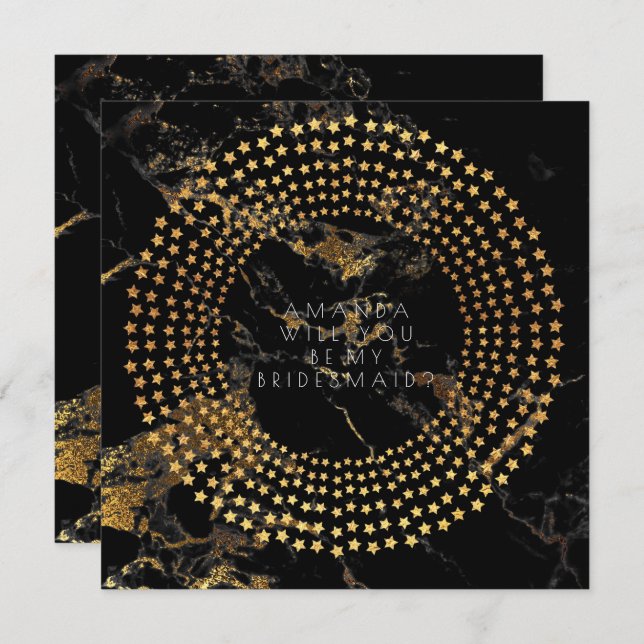 Will You Be My Bridesmaid Gold Black Marble Invitation (Front/Back)