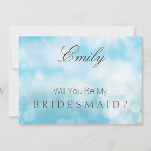 Will You Be My Bridesmaid Gold Blue Glitter Invitation
