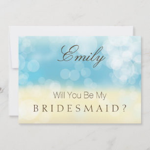 Will You Be My Bridesmaid Gold Blue Glitter Invitation