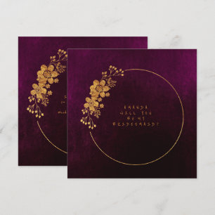 Will You Be My Bridesmaid Gold Burgunde Velvet Invitation