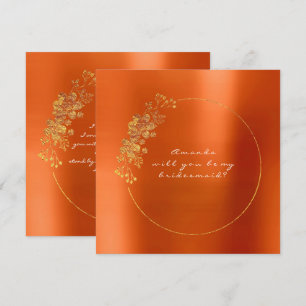 Will You Be My Bridesmaid Gold Coral Orange Invitation