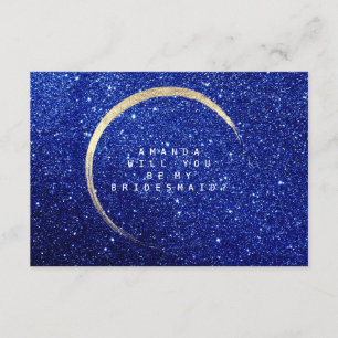 Will You Be My Bridesmaid Gold Glitter Blue Navy Invitation