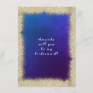 Will You Be My Bridesmaid Gold Glitter Cobalt Blue Invitation