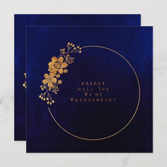Will You Be My Bridesmaid Gold Navy Velvet Invitation (Front/Back)