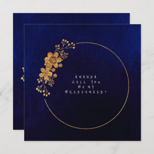 Will You Be My Bridesmaid Gold Navy Velvet Invitation