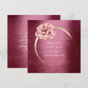Will You Be My Bridesmaid Gold Rose Burgund Wreath Invitation
