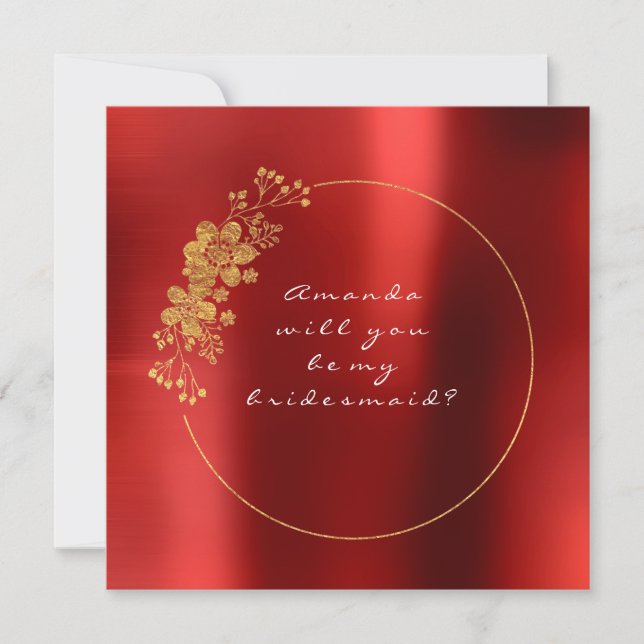 Will You Be My Bridesmaid Gold Steel Ruby Red Wine Invitation (Front)