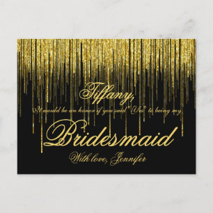 Will You Be My Bridesmaid? Golden Confetti Glitter Invitation Postcard