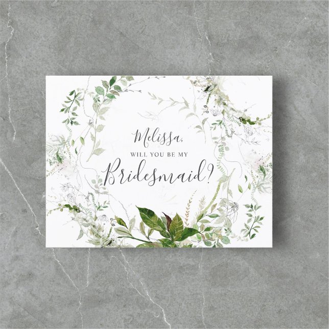 Will You Be My Bridesmaid Greenery Sketch Foliage Invitation Postcard (Creator Uploaded)