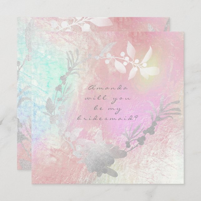 Will You Be My Bridesmaid Grey Silver Pearl Wreath Invitation (Front/Back)