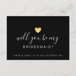 Will You Be My Bridesmaid - Heart Yellow Gold Invitation