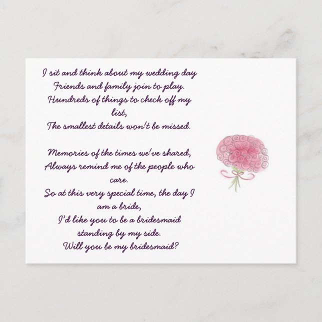 Will you be my bridesmaid? invitation postcard (Front)