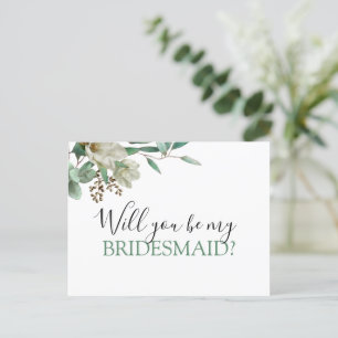 Will You be My Bridesmaid Magnolia Eucalyptus Announcement Postcard