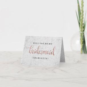 Will You Be My Bridesmaid Marble Rose Gold Card