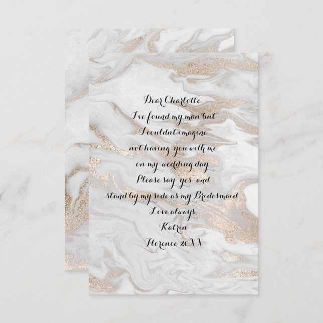Will You Be My Bridesmaid Marble White Pearl Ivory Invitation (Front/Back)