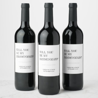 Will You Be My Bridesmaid Minimal Black and White Wine Label