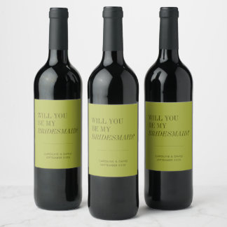 Will You Be My Bridesmaid Minimal Chartreuse Green Wine Label