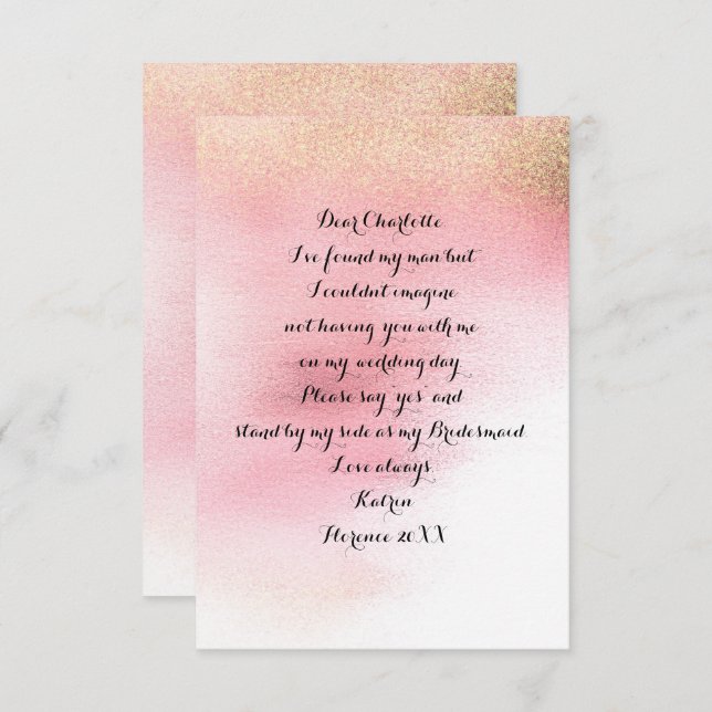 Will You Be My Bridesmaid?Minimal Pink Rose Powder Invitation (Front/Back)
