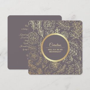 Will you be my Bridesmaid? Mocha Gold Floral Invitation