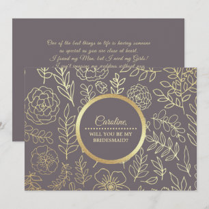 Will you be my Bridesmaid? Mocha Gold Floral Invitation