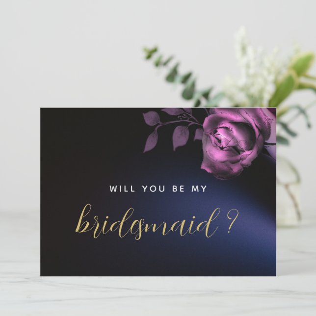 Will You Be My Bridesmaid Modern Moody Black Dark Invitation (Standing Front)