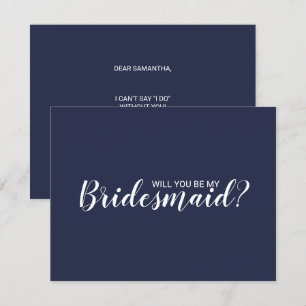 Will You Be My Bridesmaid? Modern Script Navy Blue Invitation