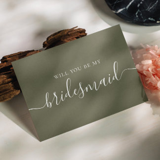 Will You Be My Bridesmaid | Muted Olive Green Invitation Postcard