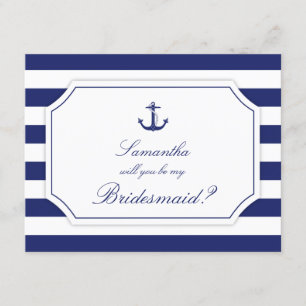 Will You Be My Bridesmaid Nautical Anchor Blue Invitation