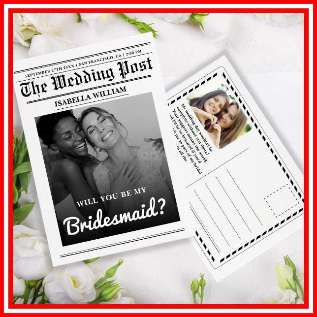 Will You Be My Bridesmaid Newspaper Proposal  Postcard (Creator Uploaded)