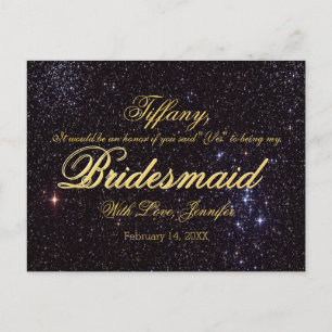 Will You Be My Bridesmaid? Night Sky Invitation Postcard