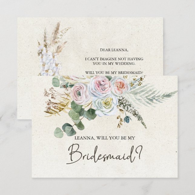 Will You Be My Bridesmaid Pastel Boho Neutral  (Front/Back)