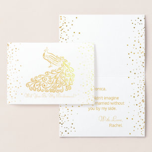 Will You Be My Bridesmaid Peacock Wedding Gold Foil Card