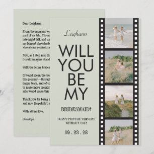 Will You Be My Bridesmaid Photo Green Reel Invitation