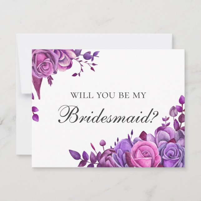 Will you be my bridesmaid. Pink and purple flowers Invitation (Front)