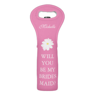 Will you be my bridesmaid pink flower wine bag