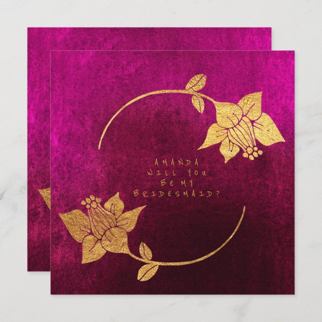 Will You Be My Bridesmaid Pink Fuchsia Velvet Invitation (Front/Back)