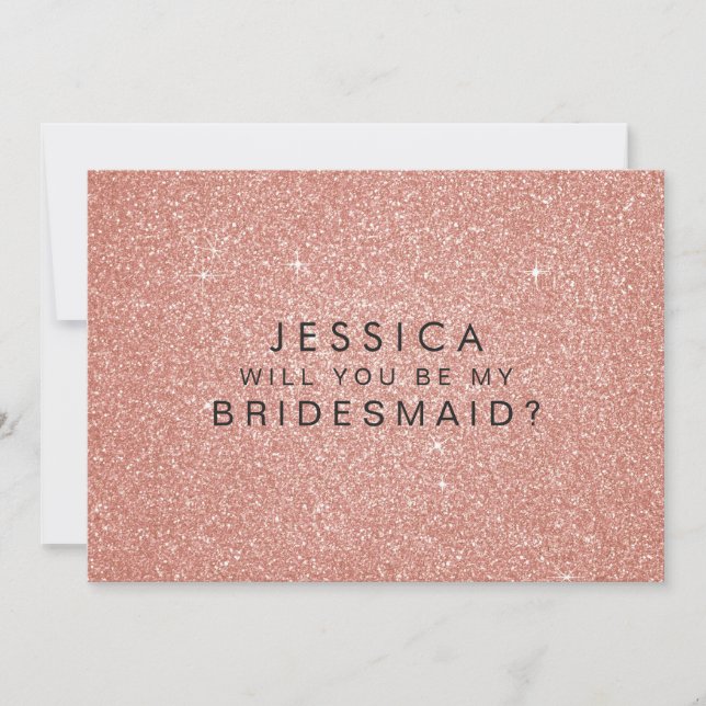 Will You Be My Bridesmaid Pink Gold Glitter Card (Front)