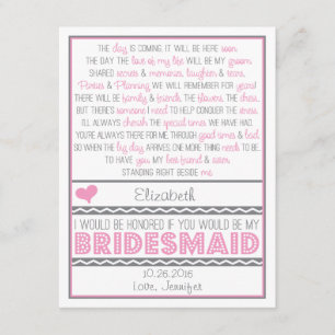 Will you be my Bridesmaid? Pink/Grey Poem Card